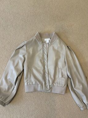 House of Harlow 1960 Taupe Bomber Leather Jacket